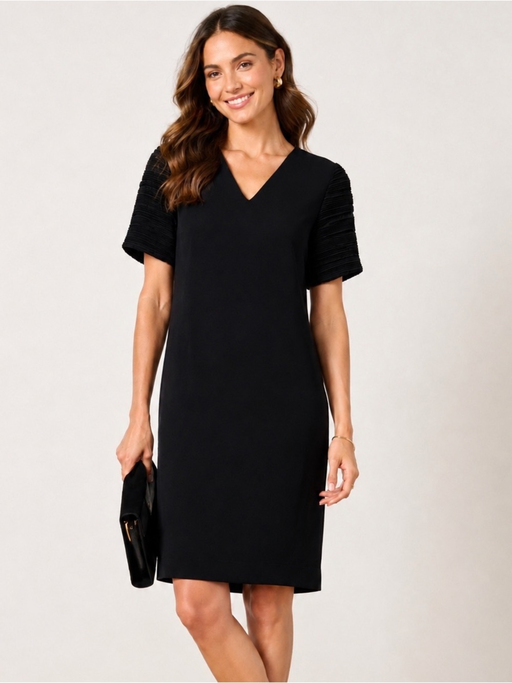 Carolina Herrera Studio Vintage Black Pleated Sleeve Dress Size 10